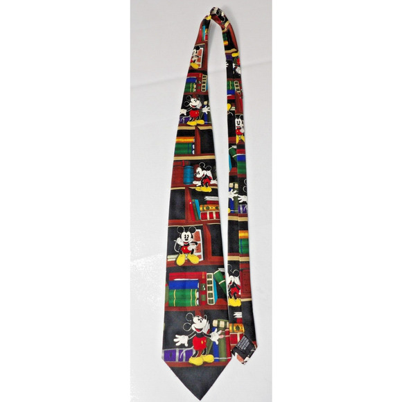 Vintage Mickey Unlimited Mens Neck Tie Mickey Mouse Books Library 90s Retro - Picture 1 of 7